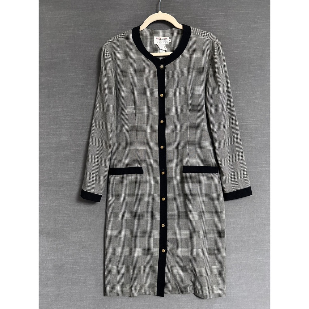 Vintage Talbots Suit Dress 8 Petite Glen Plaid Rayon Wool Button Front Sheath